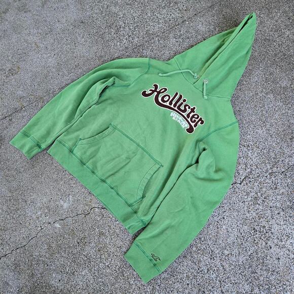 Vtg Y2k HOLLISTER Newport Beach Spellout Applique Earthtone Hooded Sweatshirt M - Picture 2 of 7